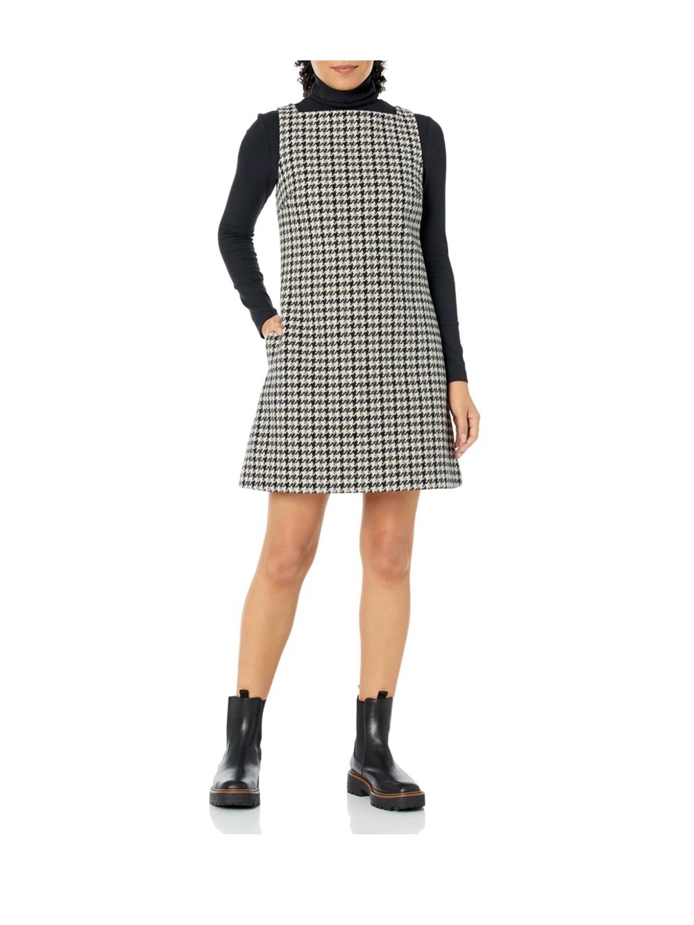 Theory Women's Black & White Houndstooth High Square Neck Mini, Size 12, NWT